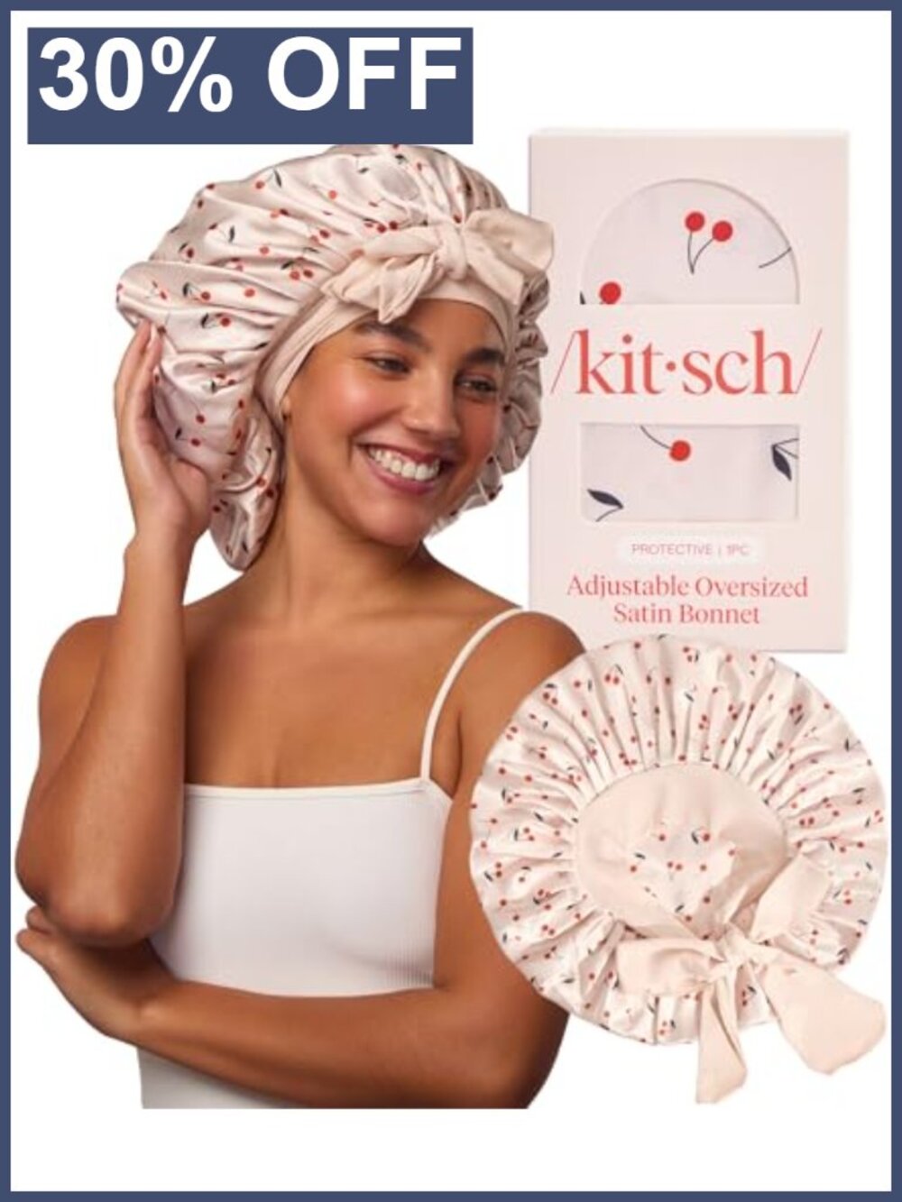 XL Satin Sleep Bonnet with Adjustable Ties for Curly Hair